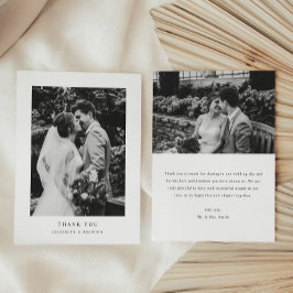 Cartão De Agradecimento Casamento Minimalista Preto e Branco com 2 Fotos