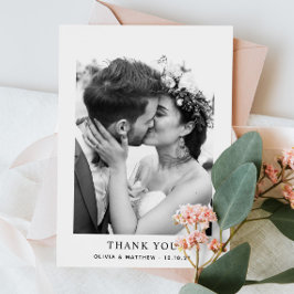 Cartão De Agradecimento Casamento Minimalista Preto e Branco | Foto Clássi
