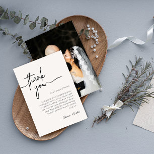 Cartão De Agradecimento Casamento Minimalista Preto e Branco Neutro