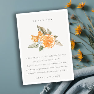 Cartão De Agradecimento Casamento Mínimo da Fauna Botânica Citrus Orange