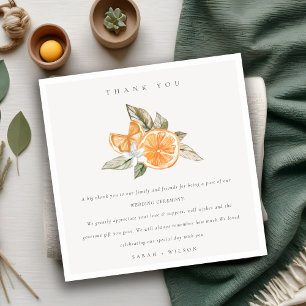 Cartão De Agradecimento Casamento Mínimo da Fauna Botânica Citrus Orange