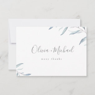 Cartão De Agradecimento Casamento mínimo das hortaliças da aguarela azul