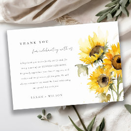 Cartão De Agradecimento Casamento Mínimo de Boho Watercolor Sunflower Rust