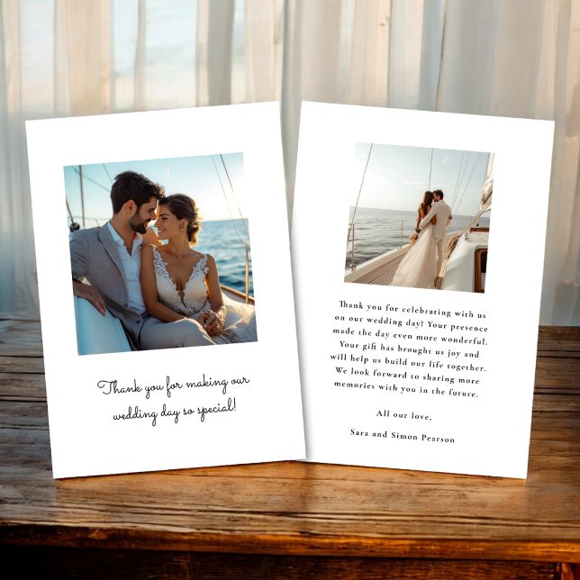 Cartão De Agradecimento casamento mínimo de duas fotos (wedding thank you card with two photo , minimalistic design , say thank you while sharing photos)