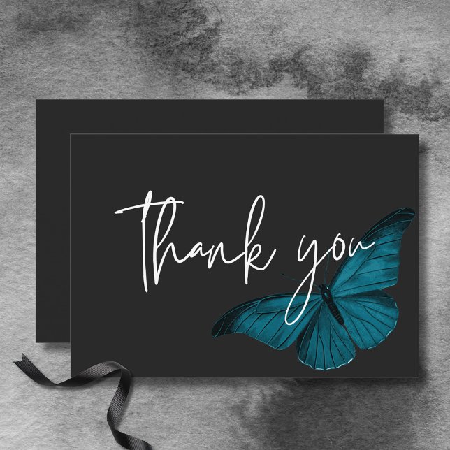 Cartão De Agradecimento Casamento Mínimo de Teal Mal Escuro (Dark Moody Minimal Teal Moth Wedding Thank You Card)