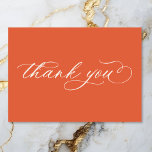 Cartão De Agradecimento Casamento Mínimo do Script Laranja Moderno Sunset<br><div class="desc">Nosso belo cartões de agradecimentos de casamento laranja é o epítome da sofisticação moderna. Evoque as cores do pôr do sol com esta bela design. O brilho aquecimento da laranja do pôr do sol cria um impacto visual impressionante. A parte de trás contém sua mensagem e nomes. Este simples, mas...</div>