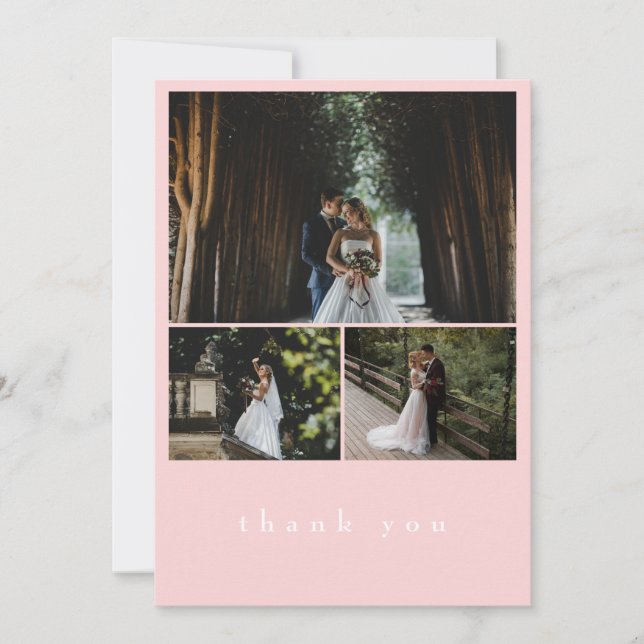 Cartão De Agradecimento Casamento Mínimo Elegante 3 Foto Blush Pink (Frente)