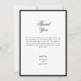 Cartão De Agradecimento Casamento Mínimo Elegante do Monograma Branco Negr