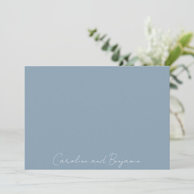Cartão De Agradecimento Casamento Mínimo Elegante Personalizado Dusty Blue (Em pé/Frente)