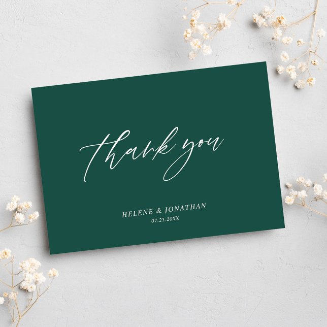 Cartão De Agradecimento Casamento Mínimo Moderno Emerald Green (Emerald Green Minimal Modern Wedding Thank You Card)