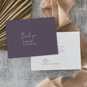 Cartão De Agradecimento Casamento Moderno Chique Bege Roxo Plano