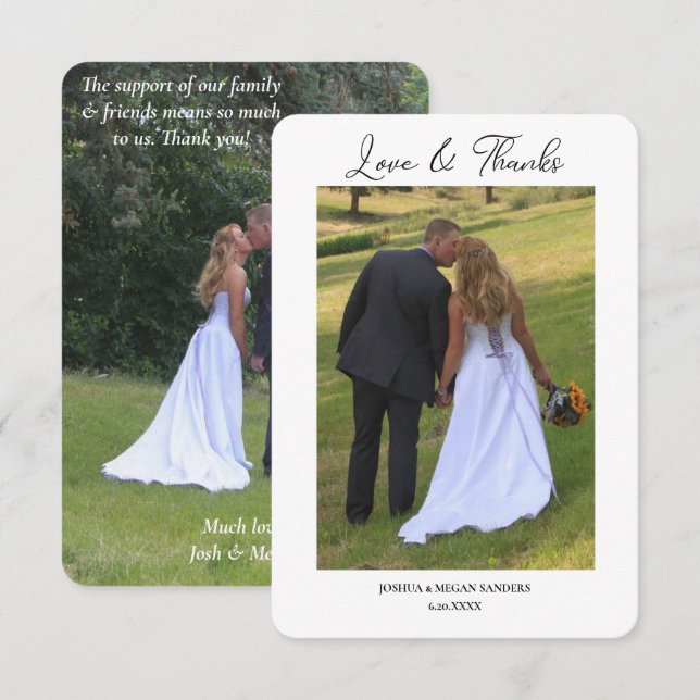 Cartão De Agradecimento Casamento Moderno com Duas Fotos de Amor e Agradec (Frente/Verso)