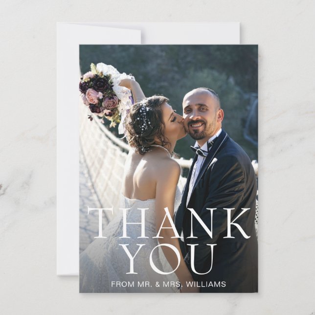 Cartão De Agradecimento Casamento Moderno com Foto Simples (Frente)
