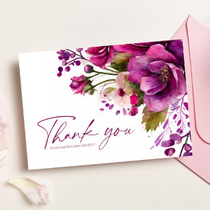 Cartão De Agradecimento Casamento Moderno da Magenta Floral Elegante