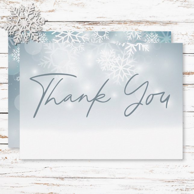 Cartão De Agradecimento Casamento Moderno da Neve Azul de inverno (Blue Winter Snow Modern Wedding Thank You Card)