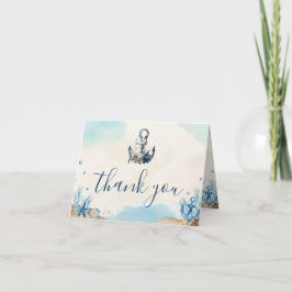 Cartão De Agradecimento Casamento Moderno da Praia da Anchor Náutica Chic 