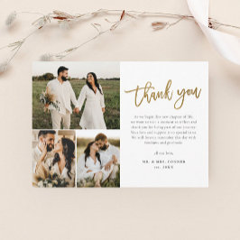 Cartão De Agradecimento Casamento Moderno de Colagem de Fotos com Rótulo D
