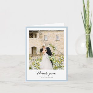 Cartão De Agradecimento Casamento Moderno de Foto Azul em Pó Elegante