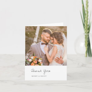 Cartão De Agradecimento Casamento Moderno de Foto Branca e Preta Minimalis