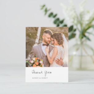 Cartão De Agradecimento Casamento Moderno de Foto Branca e Preta Minimalis