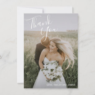 Cartão De Agradecimento Casamento Moderno de Foto Elegante