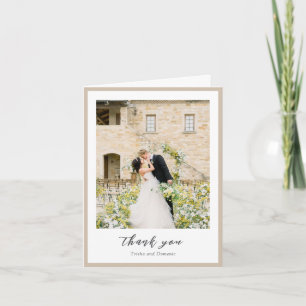 Cartão De Agradecimento Casamento Moderno de Foto Neutral Elegante