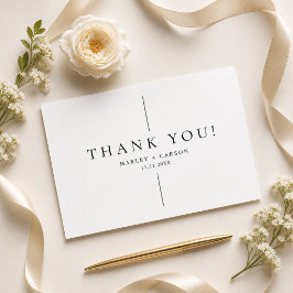 Cartão De Agradecimento Casamento Moderno de Linha Preta Simples e Limpo