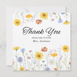Cartão De Agradecimento Casamento moderno de primavera com flores silvestr