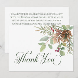 Cartão De Agradecimento Casamento Moderno de Winter Pine Cone Berries