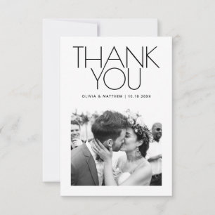 Cartão De Agradecimento Casamento Moderno e Limpo   Foto Minimalista e Ele