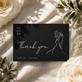 Cartão De Agradecimento Casamento Moderno e Romântico em Preto e Branco