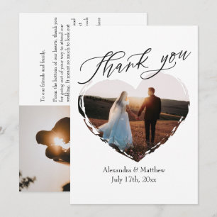 Cartão De Agradecimento Casamento Moderno Elegante Minimalista Coração Amo