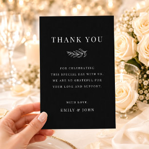 Cartão De Agradecimento Casamento Moderno Elegante Minimalista Preto e Bra