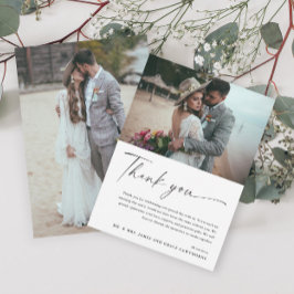 Cartão De Agradecimento Casamento Moderno Elegante Preto e Branco 2 Fotos