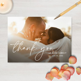 Cartão De Agradecimento Casamento Moderno Elegante Simples com Duas Fotos
