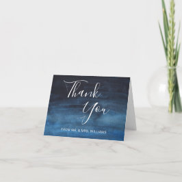 Cartão De Agradecimento Casamento Moderno em Aquarela Azul Marinho