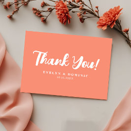 Cartão De Agradecimento Casamento Moderno em Rosa Coral com Letra Elegante