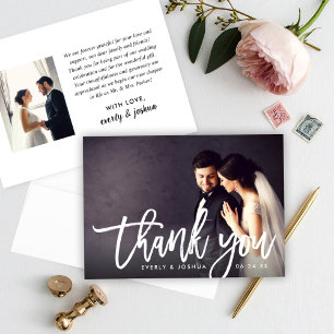 Cartão De Agradecimento Casamento Moderno em Script Roscado Foto Agradecim