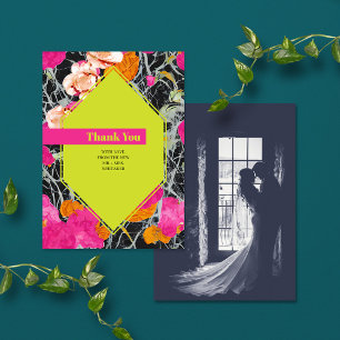 Cartão De Agradecimento Casamento moderno floral marmorizado maximalista