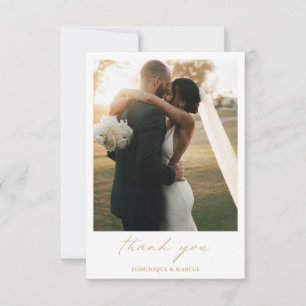 Cartão De Agradecimento Casamento Moderno Foto em Caligrafia a Ouro Elegan
