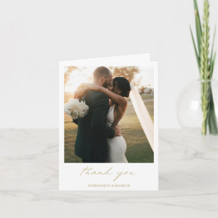 Cartão De Agradecimento Casamento Moderno Foto em Caligrafia a Ouro Elegan