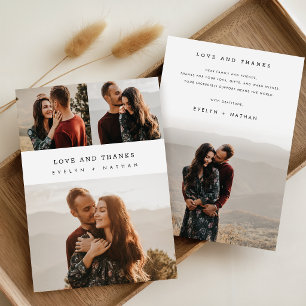 Cartão De Agradecimento Casamento Moderno Minimalista Colagem de 4 Fotos