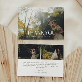 Cartão De Agradecimento Casamento Moderno Minimalista com 3 Fotos