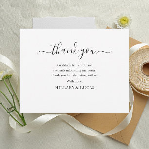 Cartão De Agradecimento Casamento Moderno Minimalista Elegante Preto e Bra