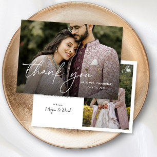 Cartão De Agradecimento Casamento Moderno Minimalista Elegante Script Dois