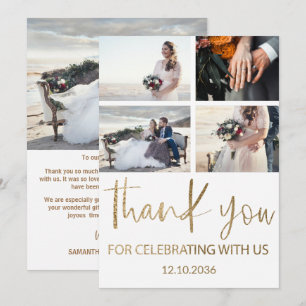 Cartão De Agradecimento Casamento Moderno Obrigado Dourado e Branco