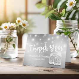 Cartão De Agradecimento Casamento Moderno Obrigado Mason Jars String Light