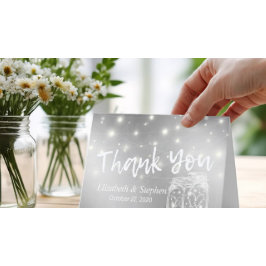 Cartão De Agradecimento Casamento Moderno Obrigado Mason Jars String Light