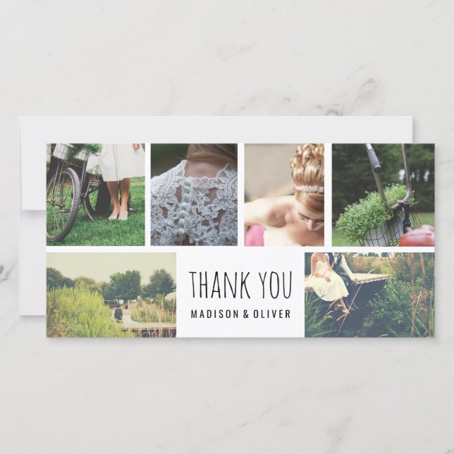 Cartão De Agradecimento Casamento Moderno Obrigado Seis Colagem Fotográfic (Frente)