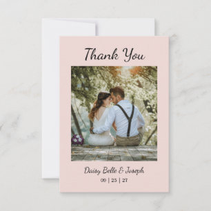 Cartão De Agradecimento Casamento Moderno Rosa Blush
